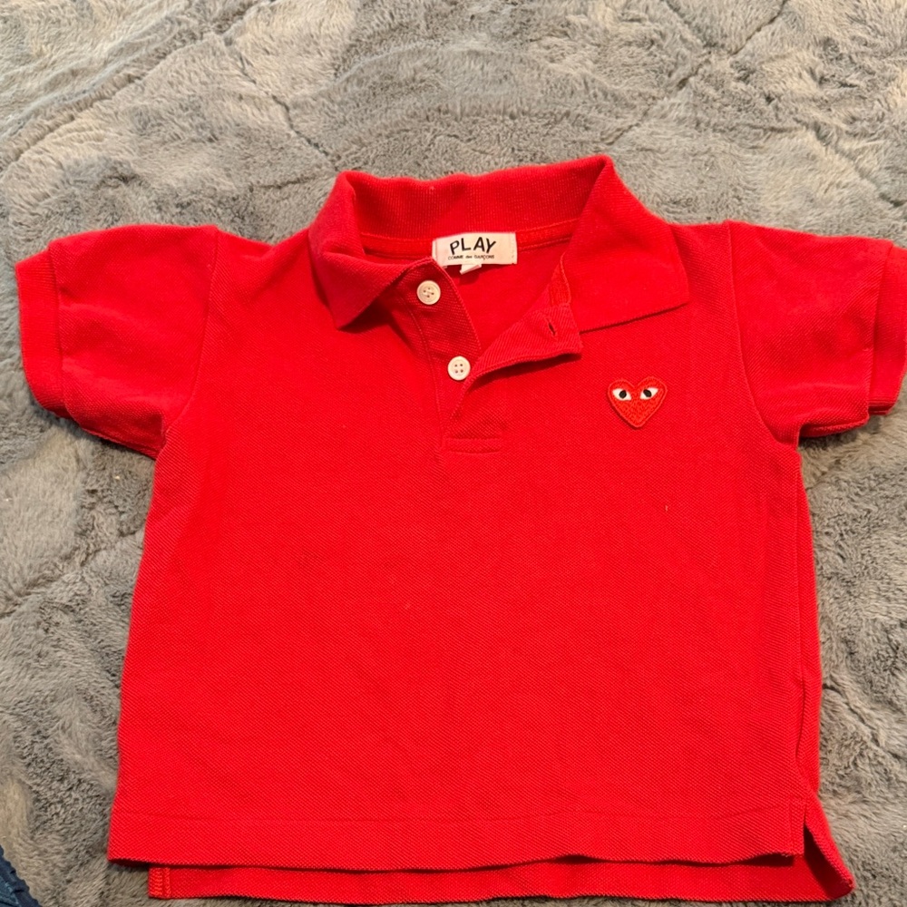Comme des Garcons PLAY Bright Red Kids Polo with Heart Patch